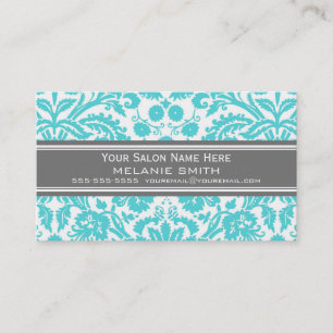 Aqua Grey Damask Salon Appointment Cards