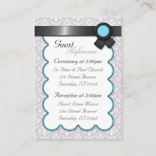 Aqua & Grey Damask Wedding Guest Reference Cards