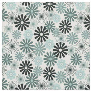 Aqua grey flowers 1960-x style fabric