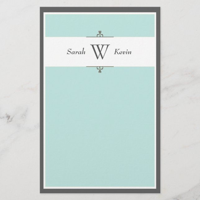 Aqua & Grey Monogram stationery (Front)
