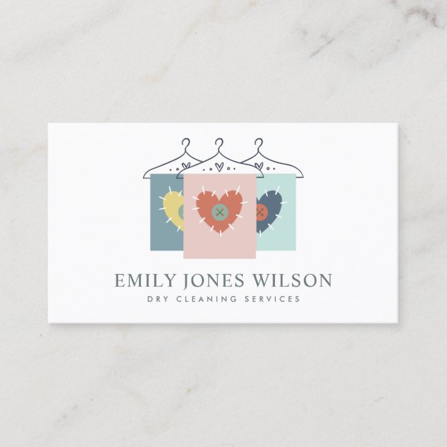 AQUA GREY ORANGE BLUSH HANGING CLOTHES DRYCLEANER BUSINESS CARD (Front)