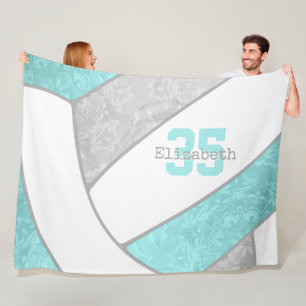 aqua grey volleyball custom name jersey number fleece blanket