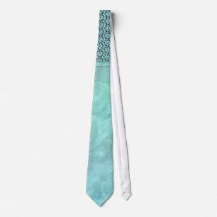 Aqua grey wedding floral damask tie