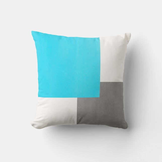 Aqua Grey White Geometric Block Cushion (Front)