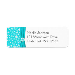 Aqua, Grey, White Snowflakes Return Address Label