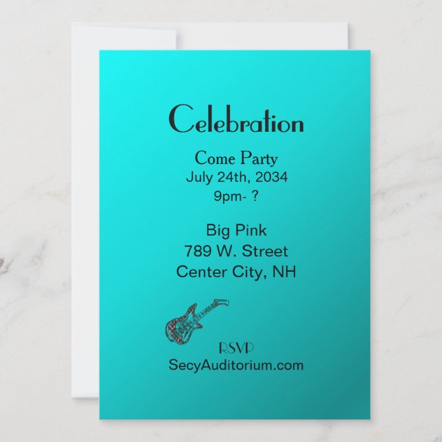 Aqua Guitar Party Invitation (Front)