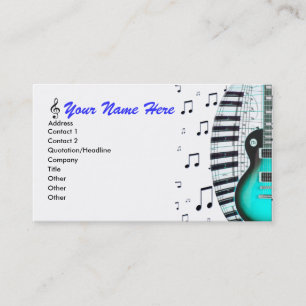 Aqua Guitar Piano Keyboard & Notes Business Card