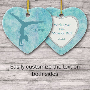 Aqua Gymnast on Teal Pattern Ceramic Tree Decoration