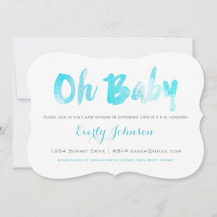 Aqua Hand Lettered Watercolor Baby Boy Shower Invitation