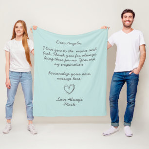 Aqua Handwritten Love Letter or Message  Fleece Blanket