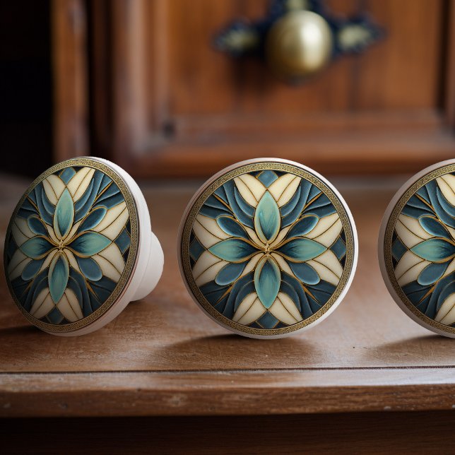 Aqua Harmony Floral Ceramic Knob Pull (Creator Uploaded)