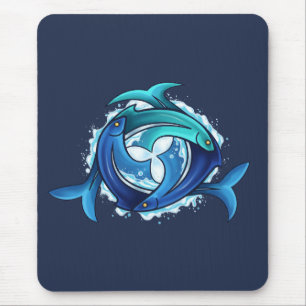 Aqua Harmony: Intertwined Fish Trinity Mouse Pad