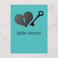 Aqua Heart Lock and Key Table Postcard