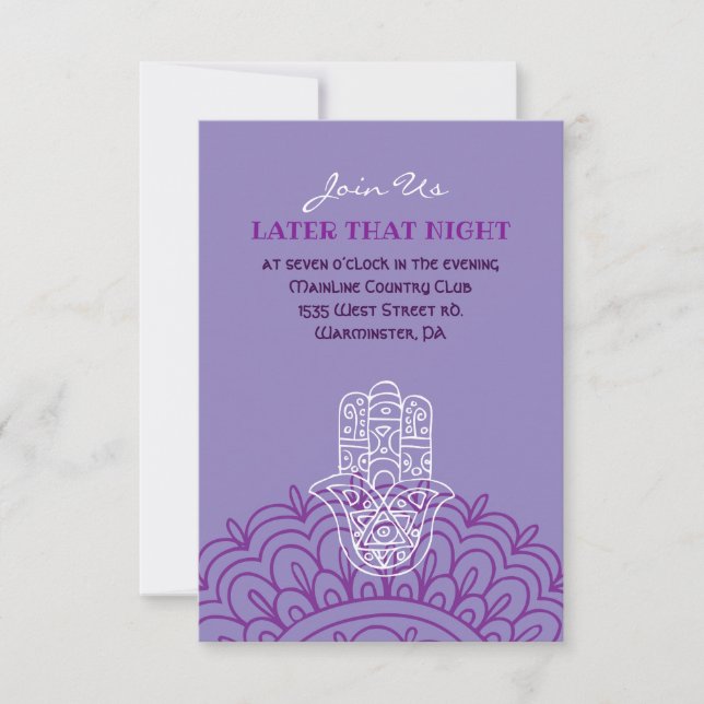 Aqua HEMSA HAND of GOD Bat Mitzvah Party Card (Front)