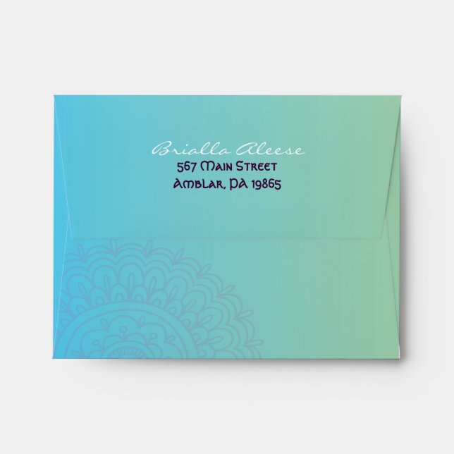 Aqua HEMSA HAND of GOD Bat Mitzvah Small Envelope (Back (Top Flap))