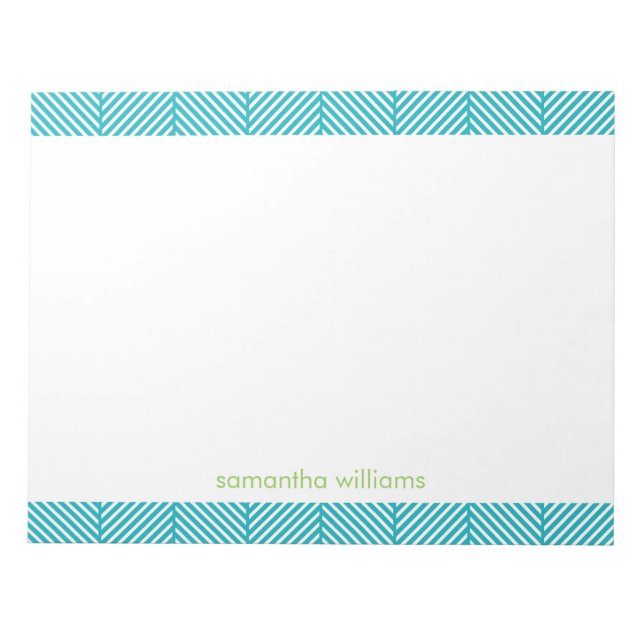Aqua Herringbone Stripes Pattern Notepad (Front)