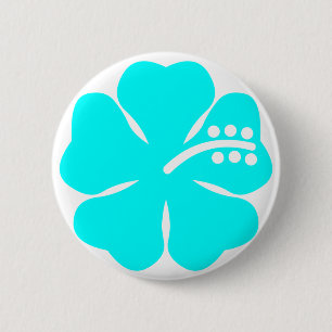 Aqua hibiscus flower 6 cm round badge