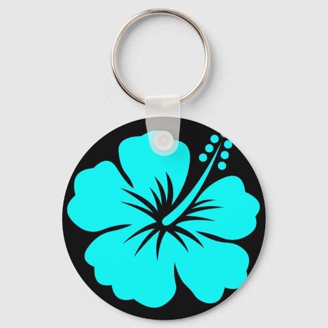 Aqua hibiscus flower design key ring (Front)