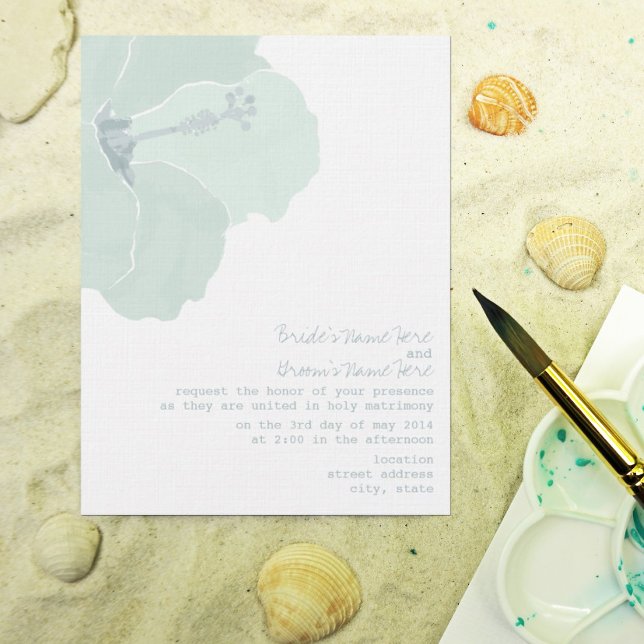 Aqua Hibiscus Flower Tropical Beach Wedding Invitation (Creator Uploaded)