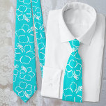 Aqua Hibiscus Outline Pattern Wedding Tie<br><div class="desc">Aqua blue groom's tie with white hibiscus flowers pattern.  A bright,  tropical colour for members of the wedding party,  the flowers are outlined in white and make a big pattern all over the tie.  Dress the Groom in this one and choose another background colour for the groomsmen.</div>