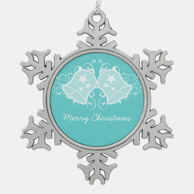 Aqua Holiday Bells and Swirls Ornament (Front)