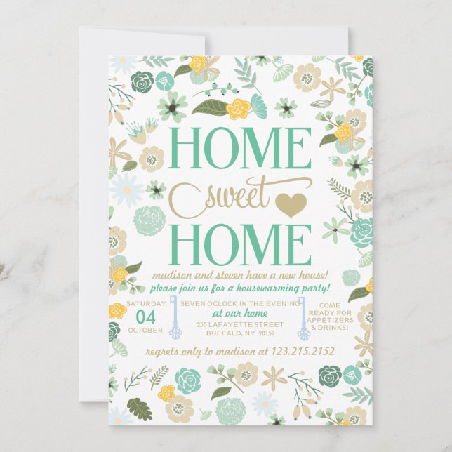 Aqua Home Sweet Home Housewarming Party Invitation (Front)