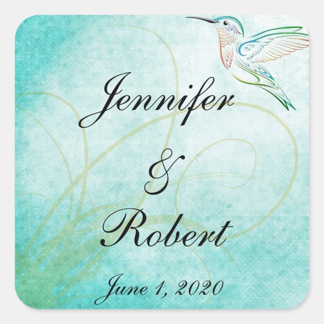 Aqua Hummingbird Watercolor Envelope Seal (Front)