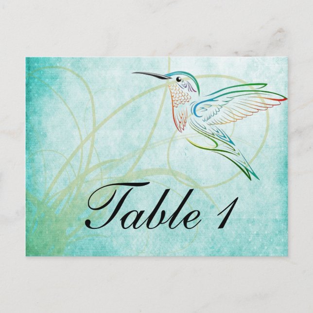 Aqua Hummingbird Watercolor Table Number Postcard (Front)