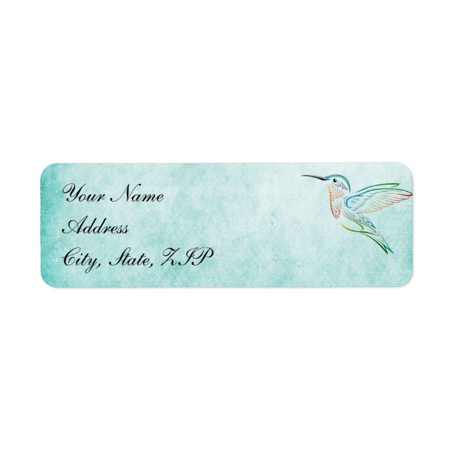 Aqua Hummingbird Watercolor Wedding Labels (Front)