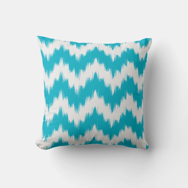 Aqua Ikat Chevron Pillow (Front)