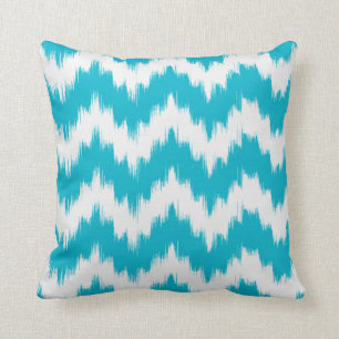 Aqua Ikat Chevron Pillow