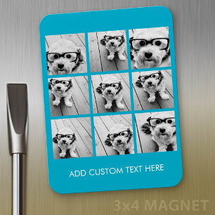 Aqua Instagram Photo Collage with 9 square photos Magnet