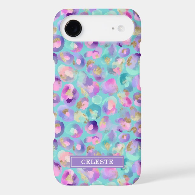 Aqua Iridescent Leopard Print Monogrammed (Back)
