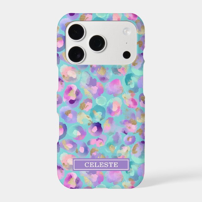 Aqua Iridescent Leopard Print Monogrammed (Back)