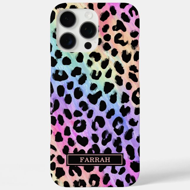 Aqua Iridescent Leopard Print Monogrammed Case-Mate iPhone Case (Back)