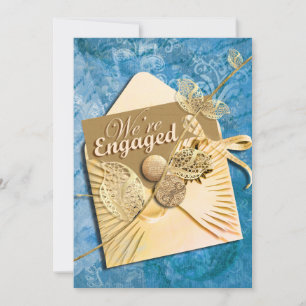 Aqua ivory engagement beach theme invitation