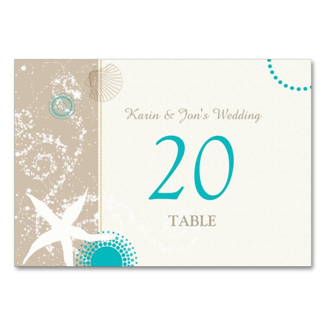Aqua Ivory Taupe Beach Wedding Table Numbers (Front)