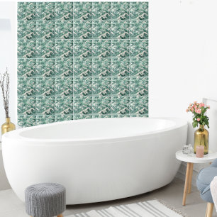 Aqua Japanese Ocean Waves Sea Pattern Tile