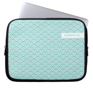 Aqua Japanese Seigaiha Pattern Laptop Sleeve