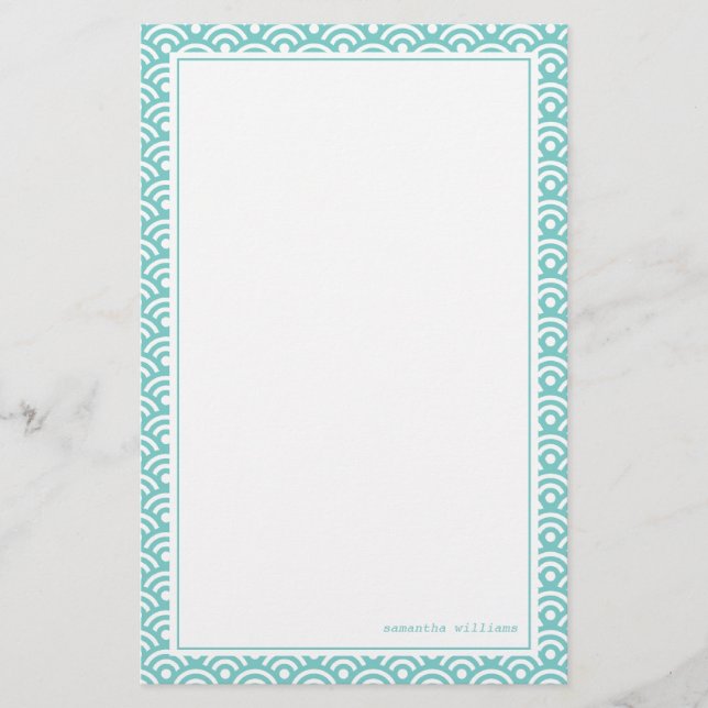Aqua Japanese Seigaiha Pattern Stationery (Front)