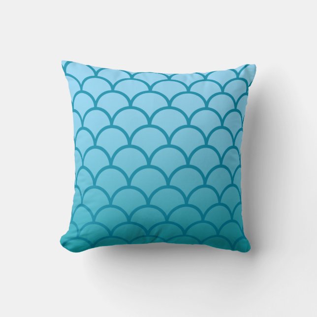 Aqua Japanese Wave Pattern Pillow (Front)