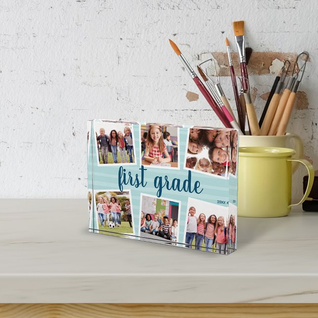 Aqua Kids School Year Keepsake Collage Photo Block (Creator Uploaded)