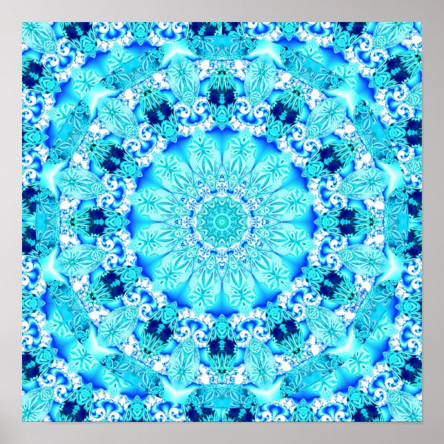 Aqua Lace, Delicate, Abstract Mandala Poster (Front)