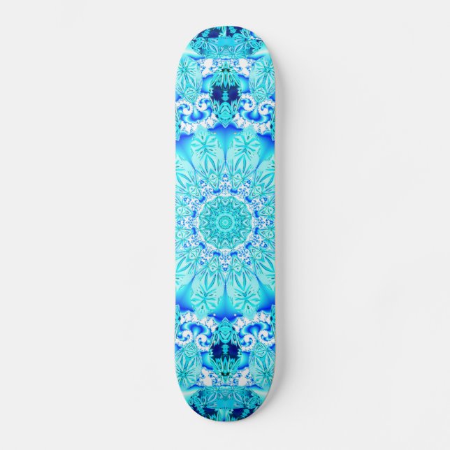 Aqua Lace, Delicate, Abstract Mandala Skateboard (Front)