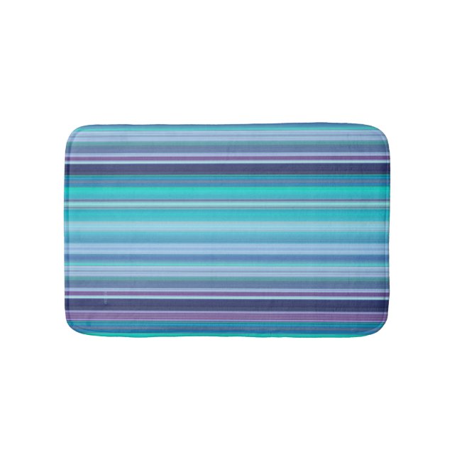 Aqua, Lavender and Blue Stripes  Bath Mat (Front)
