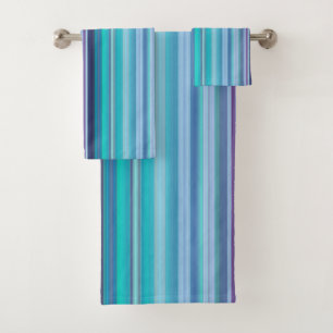 Aqua, Lavender and Blue Stripes Bath Towel Set