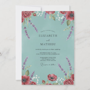 Aqua Lavender Wildflower Wedding Invitation
