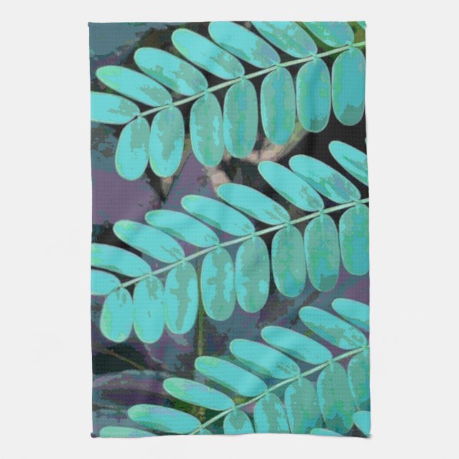 Aqua Leaves Tea Towel (Vertical)