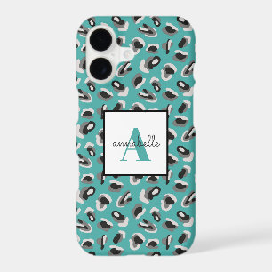 Aqua Leopard Print Personalised Monogram