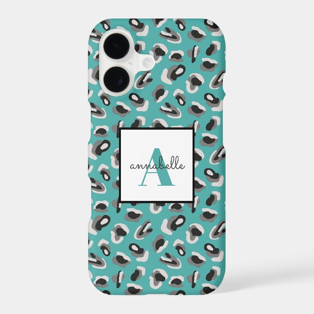 Aqua Leopard Print Personalised Monogram (Back)